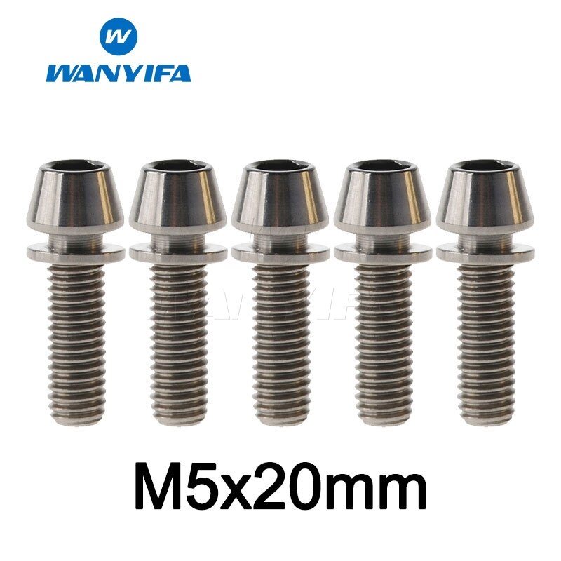 Wanyifa M5X16 18 20 Titanium Ti Taper Head Bolt Screw with Washer for Bike Part Bicycle Stem: M5X20 Ti