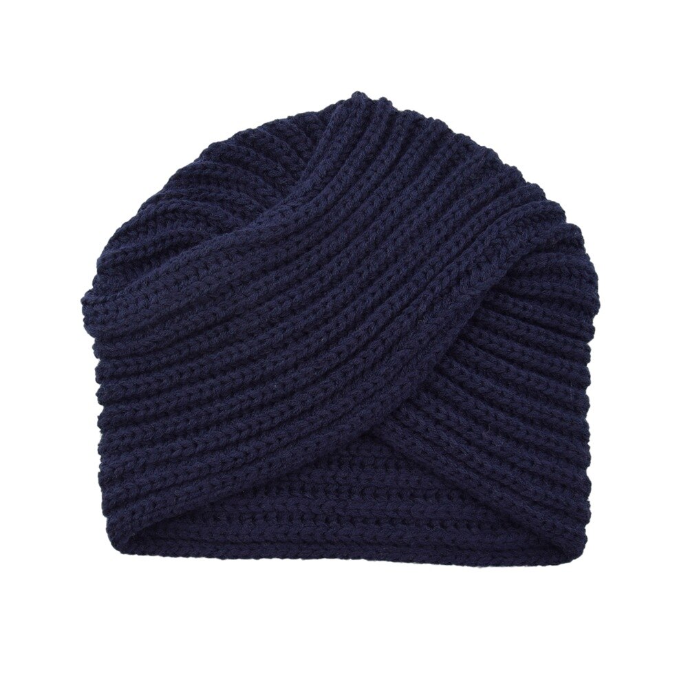 Sombreros de turbante de punto para mujer, gorros indios musulmanes, gorros de punto de lana, gorros cruzados, gorros bohemios con punta: Navy blue