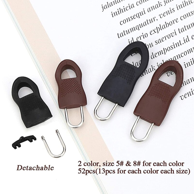 52Pcs Universal Detachable Zipper Puller Set Zipper Pull Replacement Zipper Tab Replacement For Luggage, Jacket,Backpack