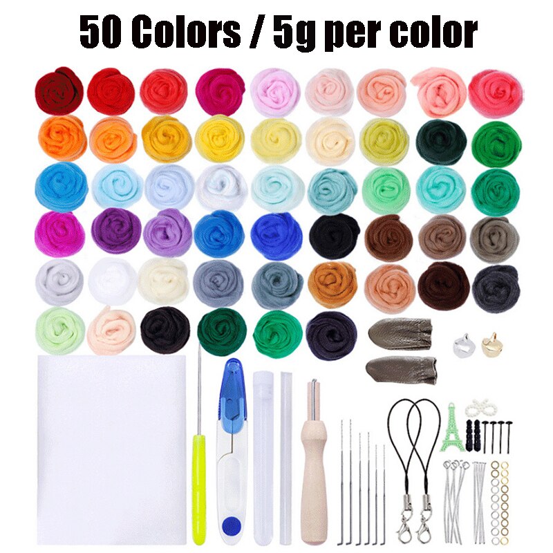 Wool Roving Needle Felting Starter Kit Wool Felting Tool Kit with Felting Needles, Foam Mat, Needle Felting for DIY Doll Making