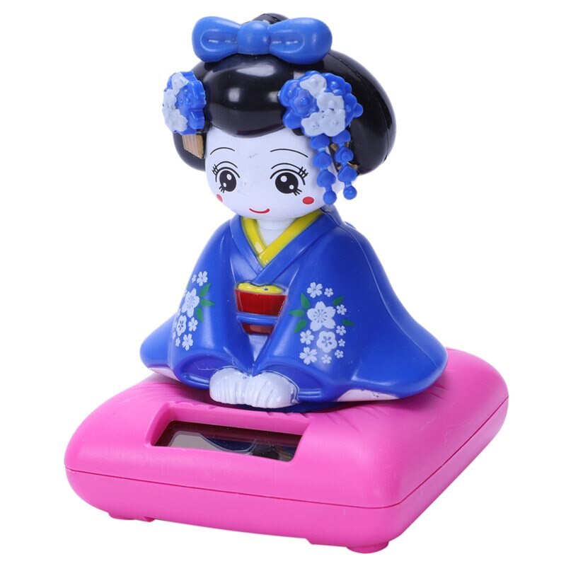 Solar Powered Bobblehead Spielzeug Figur, Japanischen Kimono Maiko Geisha: Blue
