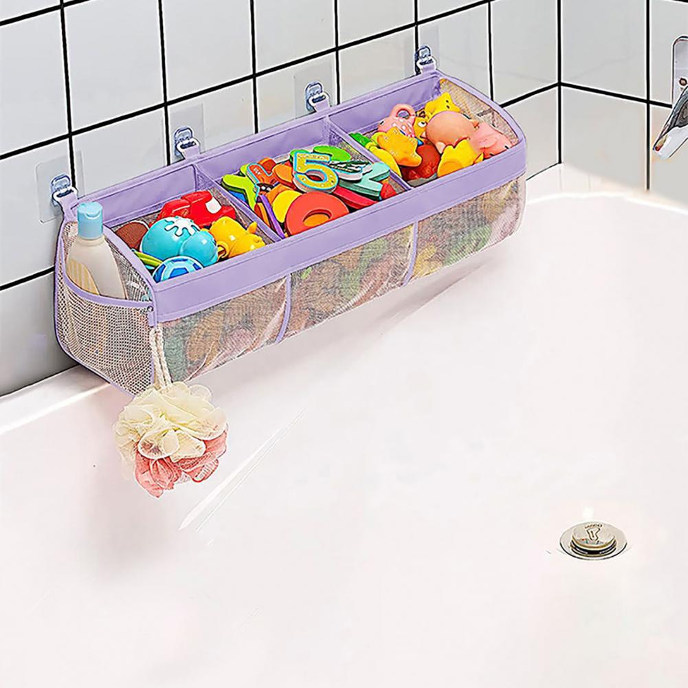 Sac de rangement de jouets de salle de bains, sac de rangement de jouets de bain à 3 compartiments de dessin animé, jouet de baignoire mural pratique pour salle de bain