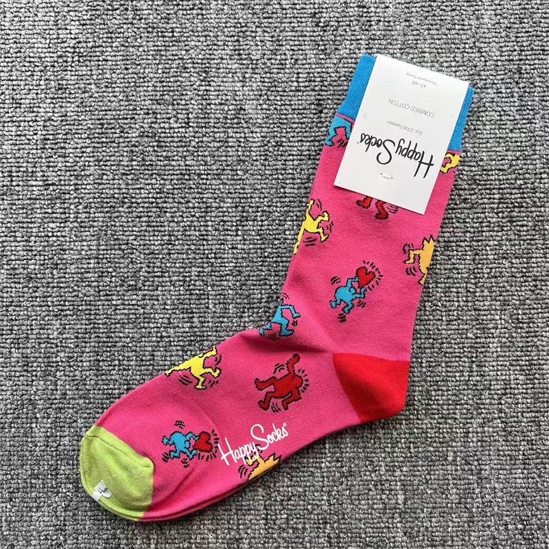 Happy Socks Men's Diamond Check Socks Four Seasons Pure Cotton Geometric Pattern Sports Socks Size 41-46