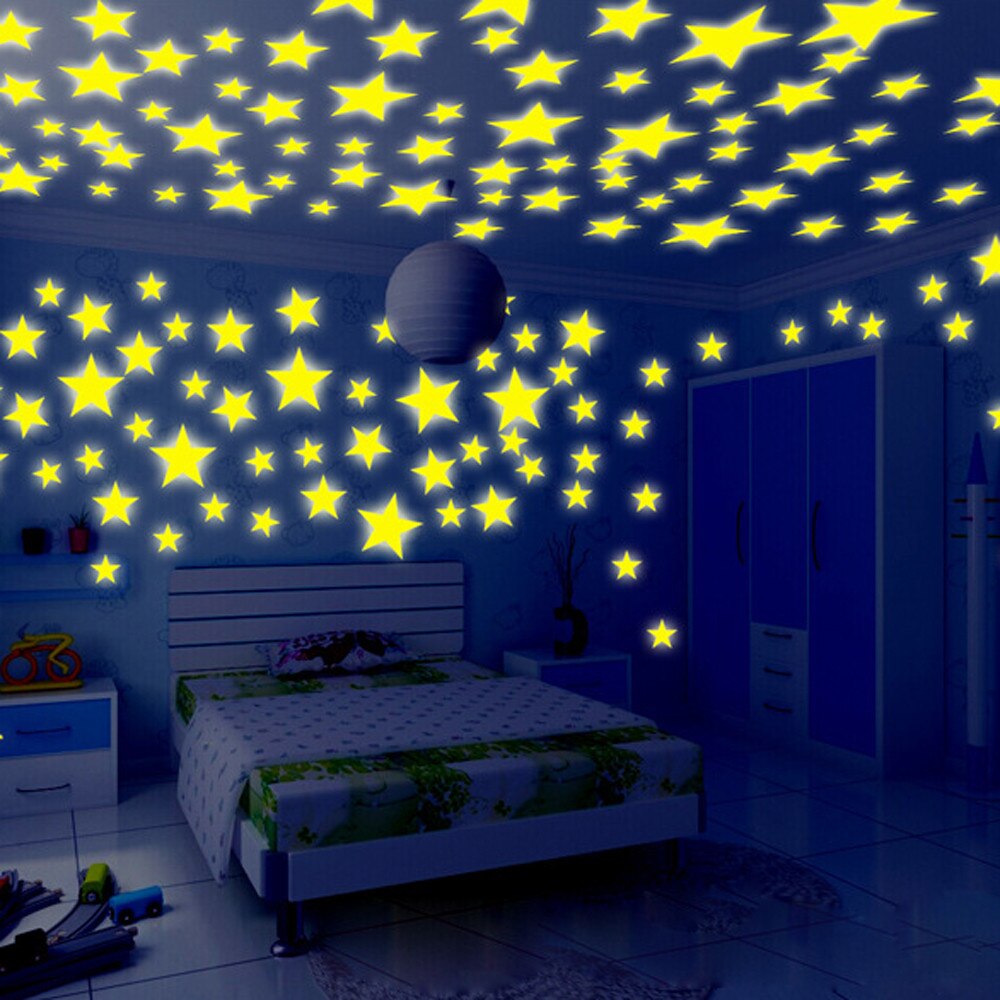100pc børns soveværelse fluorescerende glød i mørke stjerner glød væg klistermærker stjerner lysende lysende glød klistermærke farve