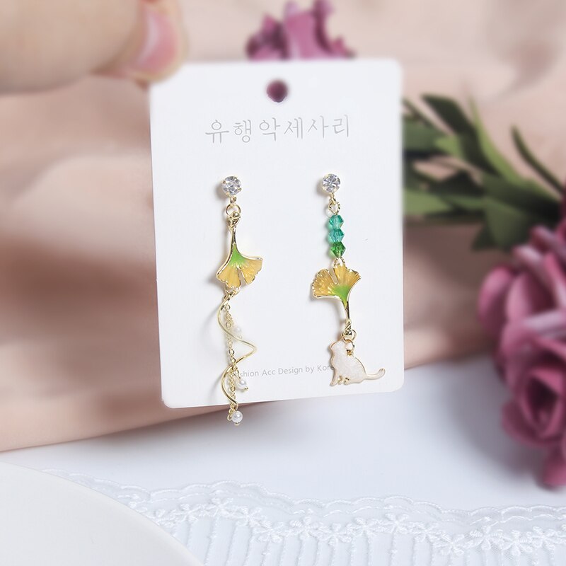 MWSONYA Neue Koreanische Luxus Bunte Schmetterling Blumen Rhienstone Quaste Baumeln Ohrringe für Frauen Waterdrop Partei Schmuck: 6 Fan Katze