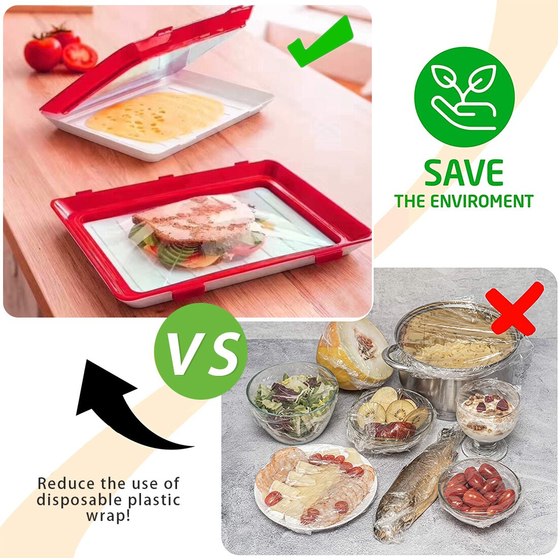 6/8pcs Food Storage Preservation Plate Plastic Refrigerator Food Tray Kitchen Decoration Container Set Fresh Food Serving Tray