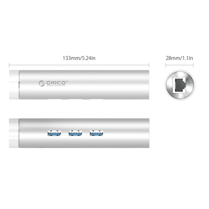 ORICO Cilindrico In Alluminio USB3.0 HUB USB C A Ethernet Adattatore di Rete 1000 Mbps RJ45 Splitter Per Macbook Samsung Huawei P20