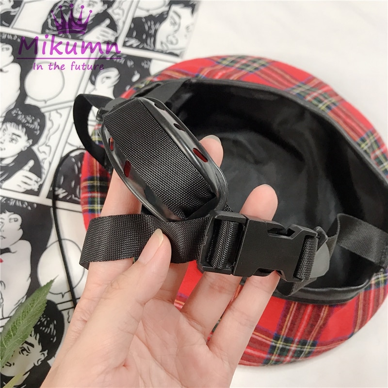 Stijl Gothic Punk Harajuku Verstelbare Gesp Vrouwen Vintage Rode Plaid Baret Hoeden Cool Girl Schilder Hoeden