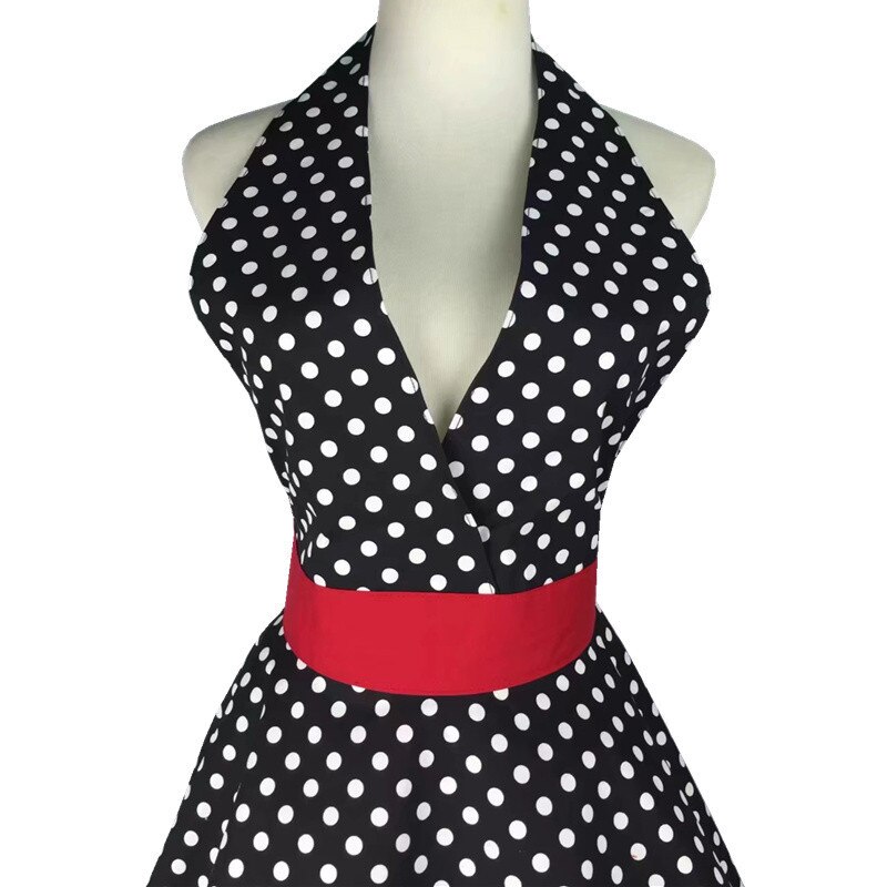 Mooie Retro Schorten Voor Vrouwen Koken Schort Leuke Verstelbare Katoen Sexy V-Hals Polka Dot Zwarte Schort Klassieke Grote wave