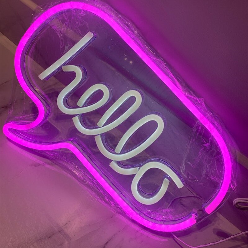 Hello Neon Muur Teken Opknoping Neon Licht Voor Zakelijke Winkel Winkel Reclame Decoratie Bar Lichten Art Wall Decor Neon Geel