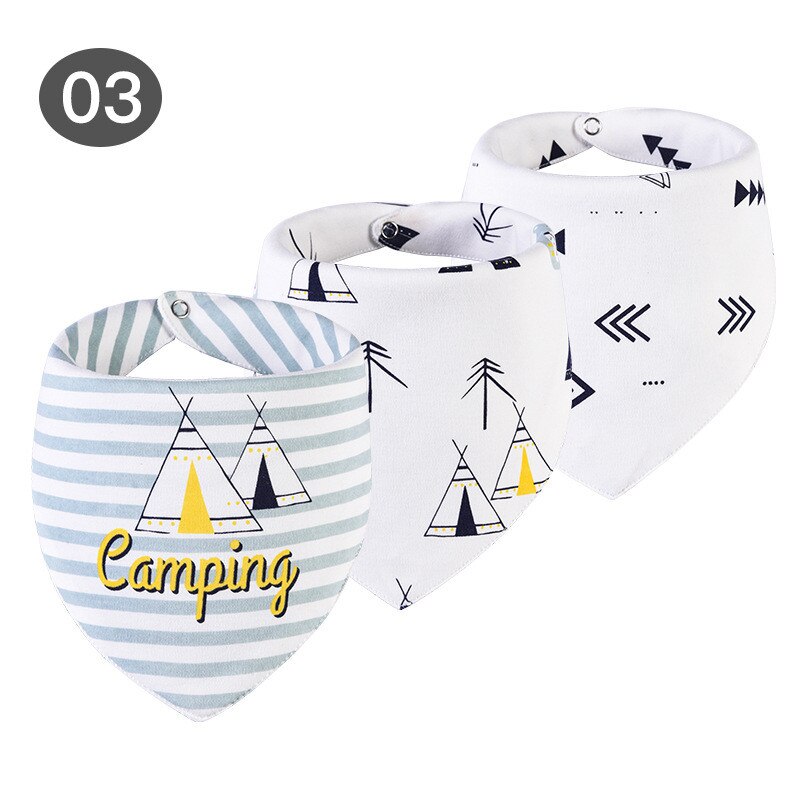 Slabbers Waterdicht voor 0-2 Jaar Oud 3 stuks/set Katoen Bandana Accessoires 3 lagen Cartoon Print Baby Driehoek handdoek: 3
