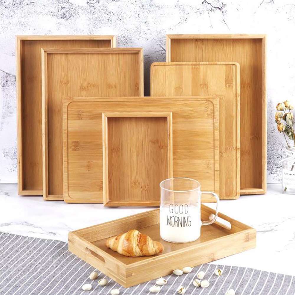 1Pcs Bamboo Wooden Tray Rectangular Tea Tray Solid Wood Household Kung Fu Tea Set Water Cup Tray Wooden Bread Wooden Dinner Tray
