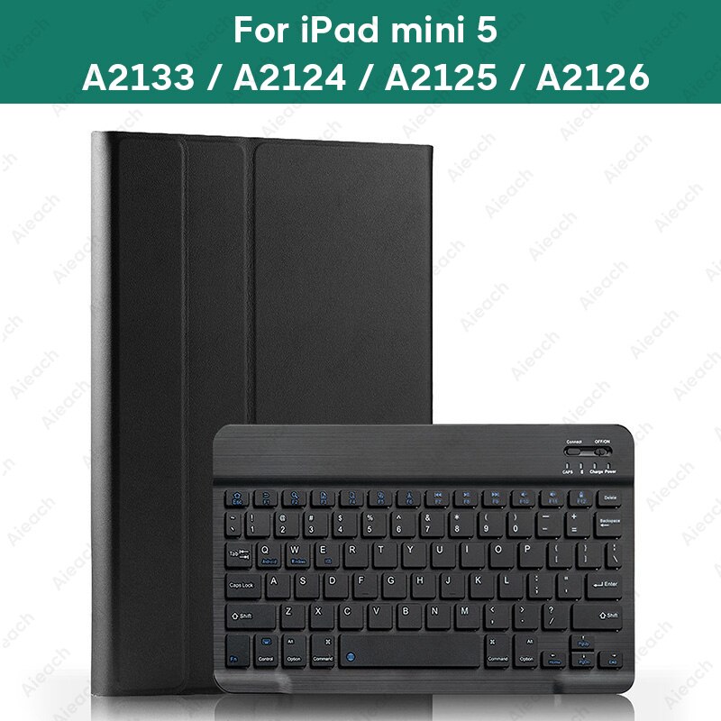 Aieach Leather Keyboard Case For iPad Mini 1 2 3 4 5 case With Pencil Holder Bluetooth Keyboard Cover for iPad Mini 5 Case: mini 5 Black