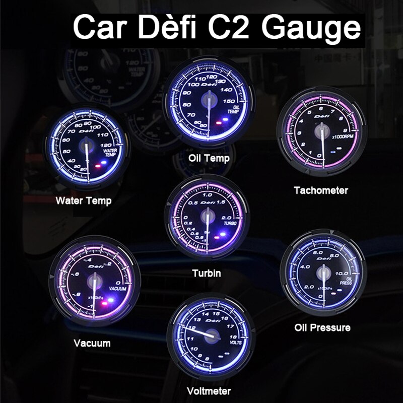 Universal Car Defi C2 Gauges 60mm Defi Water Temperature Gauge Vacuum Meter RPM Oil Temp Turbine Meter Volts Gauge BT20S09