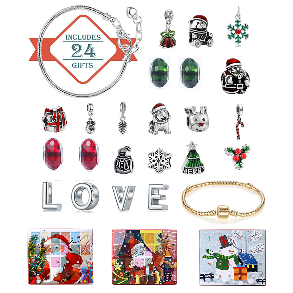 Schneemann Weihnachten Advent Kalender Frauen Mädchen Schmuck DIY Countdown-Kalender 24 Tage Reize Mit Armbinde einstellen freundlicher Überlegene