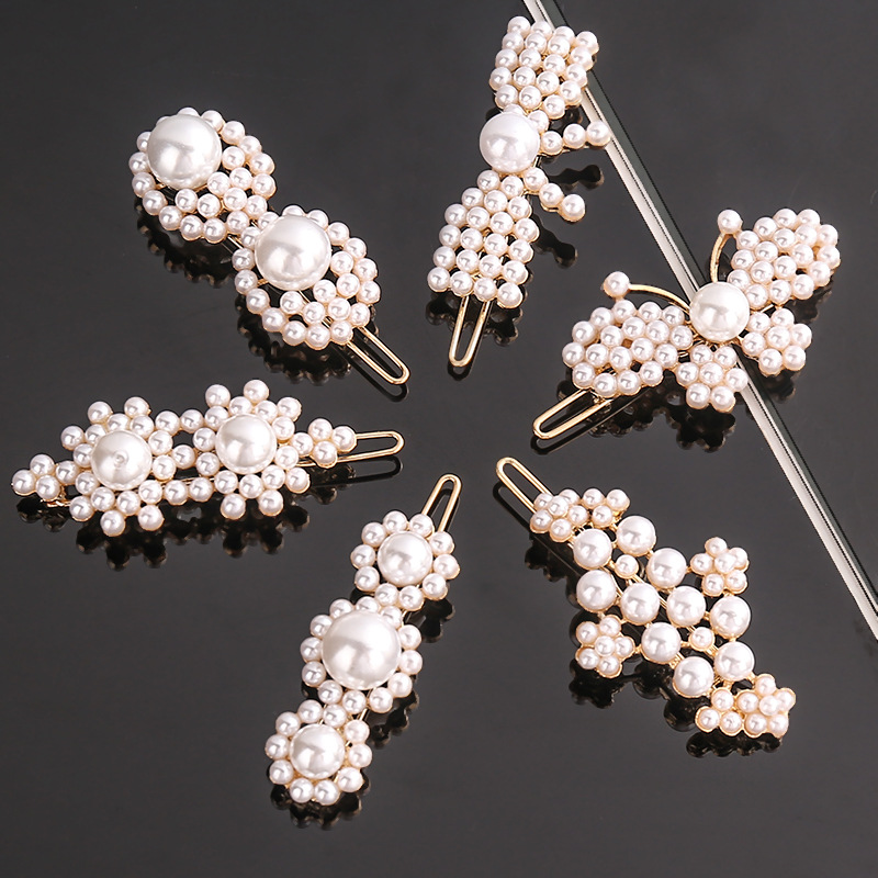 Horquilla de aleación geométrica de pentagrama de perlas de arco de para niña, Clip para el cabello minimalista, accesorios para el cabello con forma de corazón de diamante