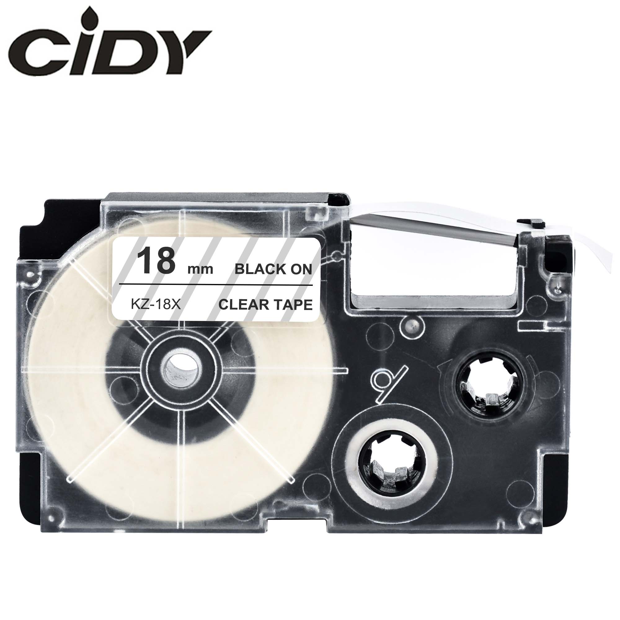 CIDY XR18WE Compatible Label Tape XR-18WE XR 18WE Casio Black on White 18mm label ribbon for KL-60-L KL-120 KL-750 label maker: 18mm black on clear