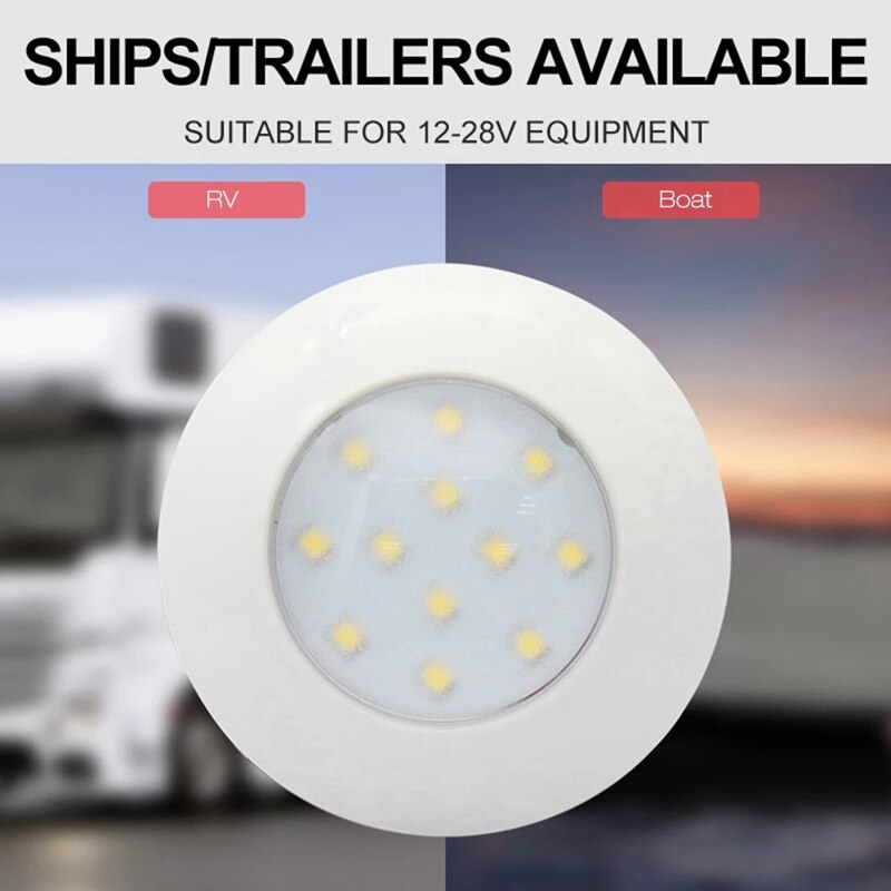 12V 12 LED Round Lights Interior light Car Round Ceiling Light Interior light for RV Boat Waterproof White Lights: Default Title