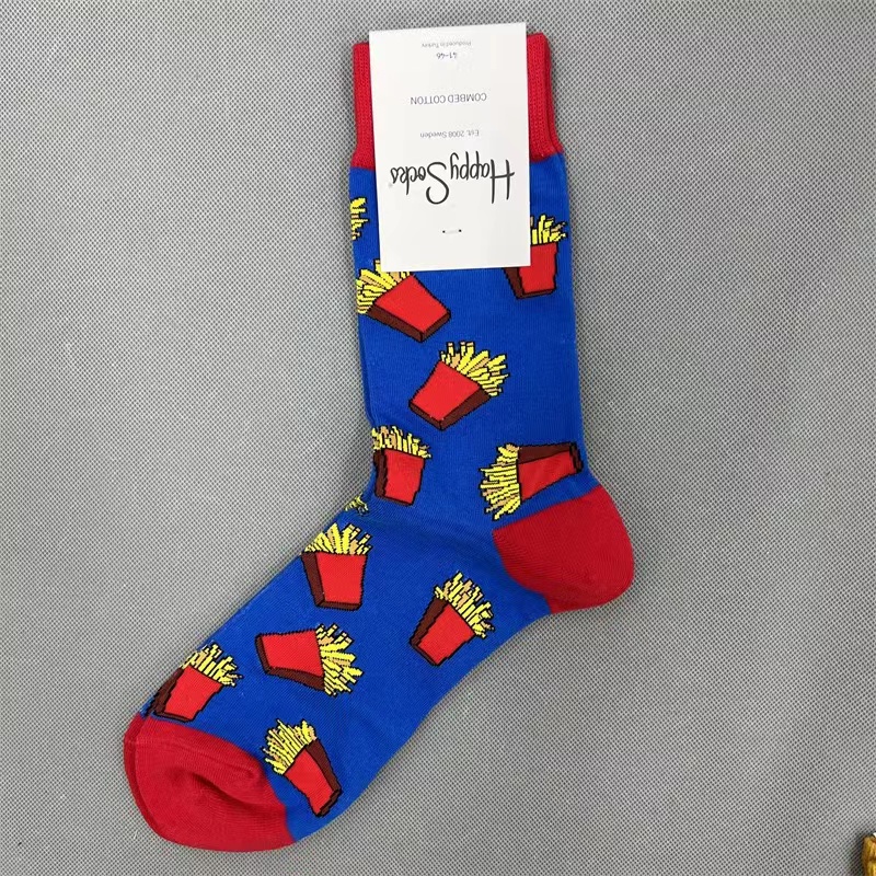 Happy Socks Men's Diamond Check Socks Four Seasons Pure Cotton Geometric Pattern Sports Socks Size 41-46