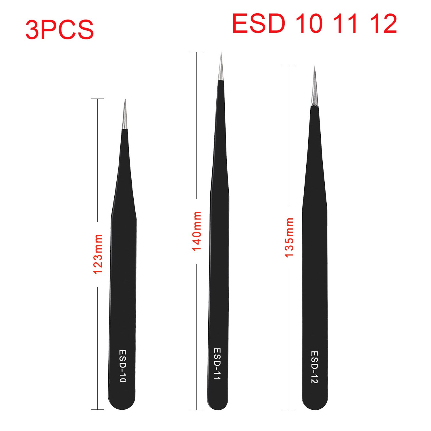 6 Pcs ESD Antistatic Tweezers Tool Set High Tip Curved Straight Tweezer Stainless Multifunction Nipper Repair Tool Kit: ESD-10-11-12