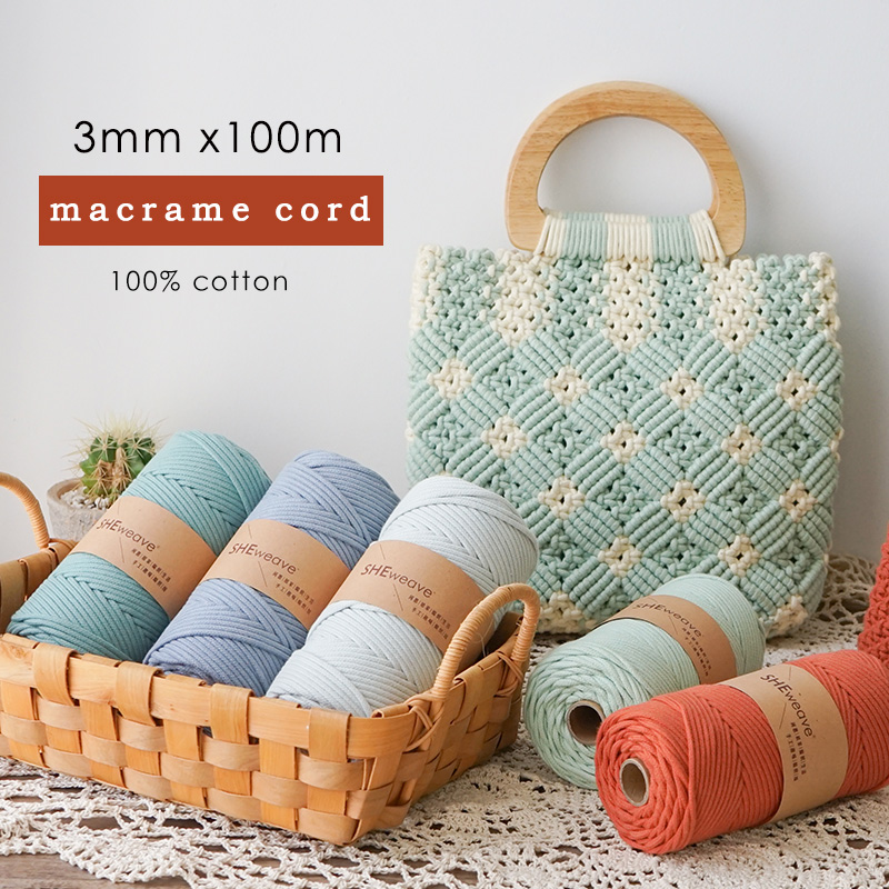 Cuerda de hilo de colores para manualidades, cordón de macramé de algodón trenzado de 3mm, para decoración del hogar y boda, DIY, 100M