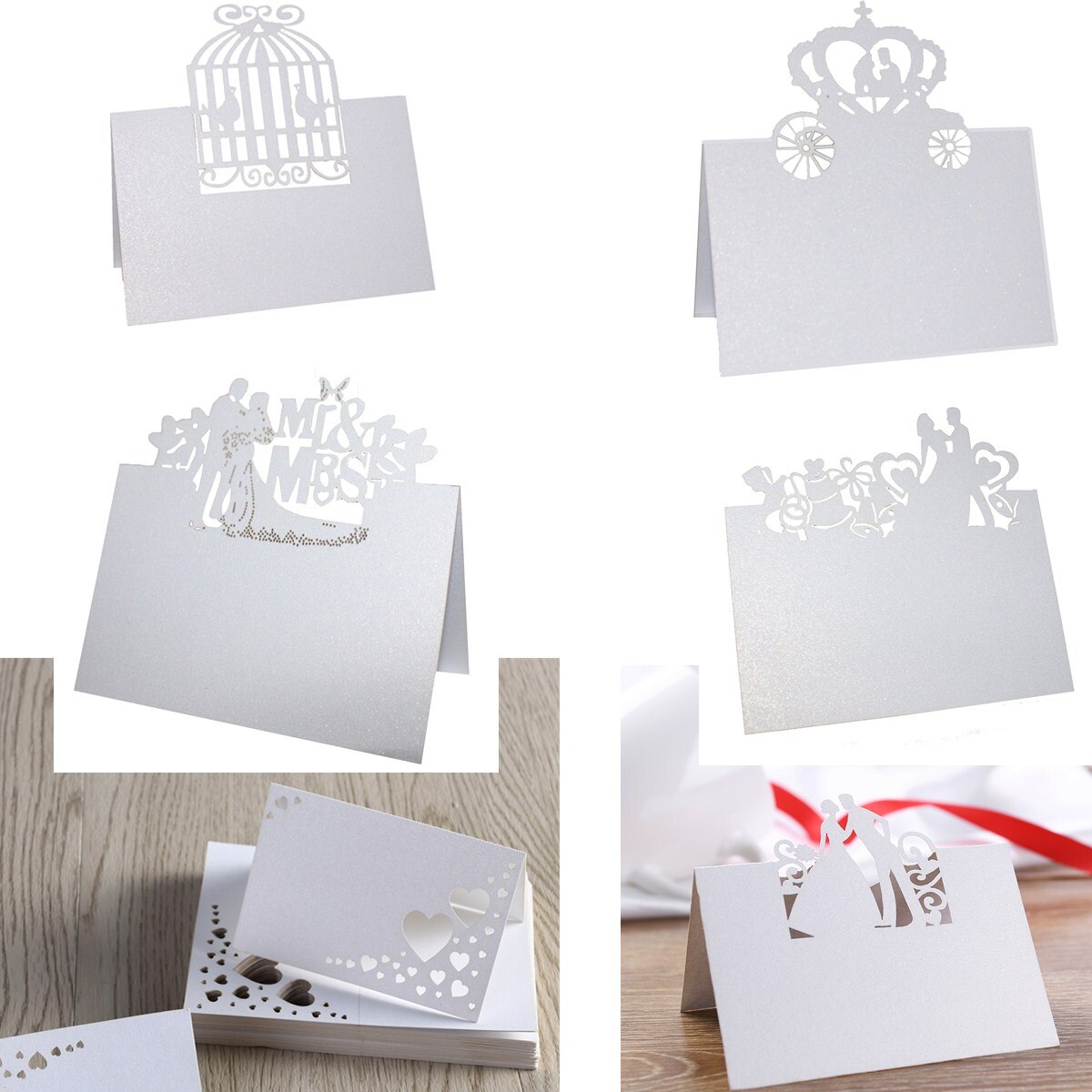 50PCS Paper White Table Card Heart Hollowed Table Namecard Table Cards Place Cards Wedding Guests Banquet Party Favors