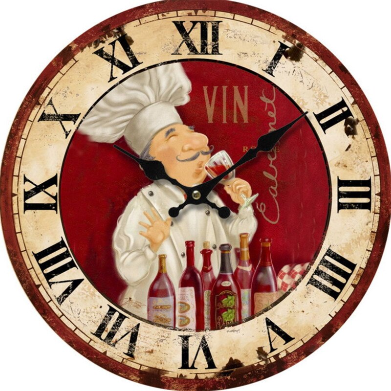 Horloges murales rétro, européenne, de Chef cuisinier, silencieux, Durable, décoration de cuisine, bureau, salon: E