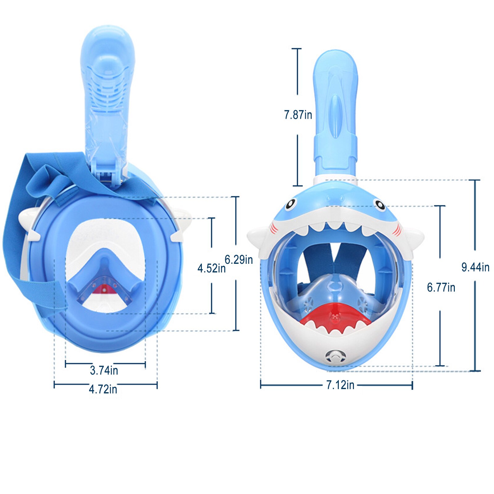 Liquid Silicone Children's Snorkel Shark Mask Full Face Foldable Diving Mask with Breathing Tube Anti-fog Panoramic View Masks