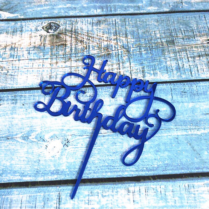 Round Happy Birthday Cake Topper Acrylic Paper Dessert Table Dessert Dress Up Party Supplies Cake Topper for Party Decoration G: blue