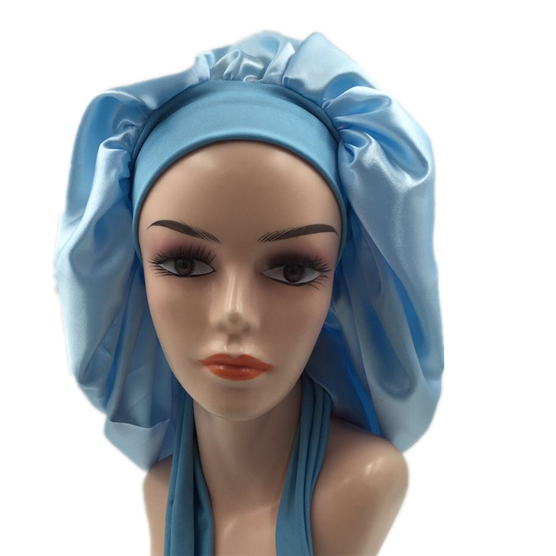 Women Night Sleep Cap Satin Solid Sleeping Hat Hair Care Bonnet Nightcap Unisex Head Cover Caps Shower Turban Wide Elastic Band