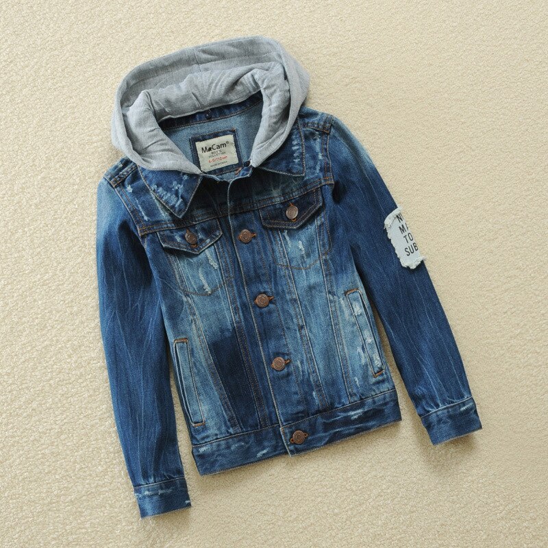 Spring And Autumn Jacket For A Boy Denim Children's Jacket Denim Cotton Children Hooded Coats Jean Outerwear