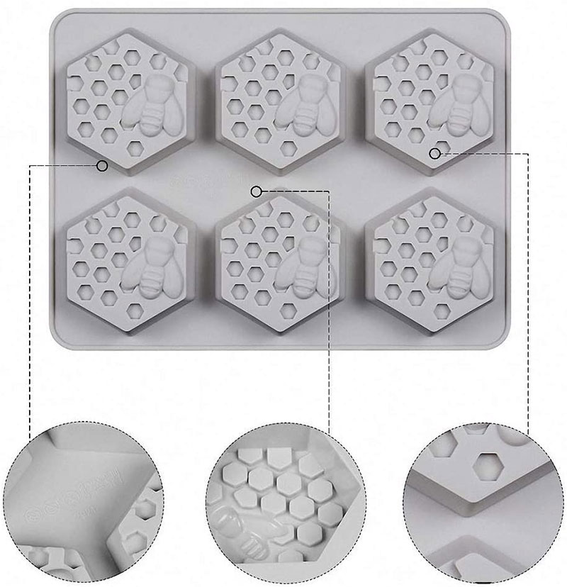 Moldes de jabón de abeja de 2/6 cavidades, 3D, hexágono, panal de abeja, moldes para Tartas, sartén para postre de colmena, dulces, galletas, magdalenas, moldes para hornear