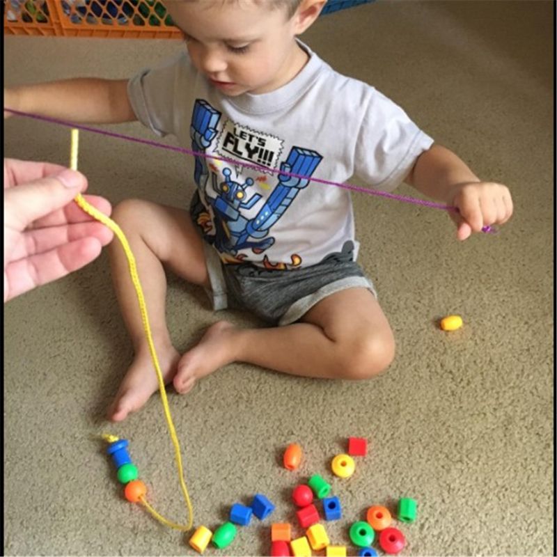 Preschool Large Lacing Beads for Kids 70 Stringing Beads with 4 Strings Toddler Crafts