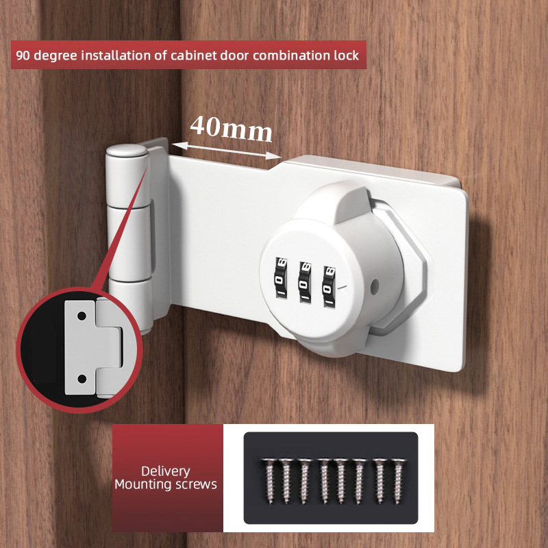 90° combination lock security lock for refrigerator cabinets and drawers sliding door lock for file cabinets bedroom door lock: WHITE