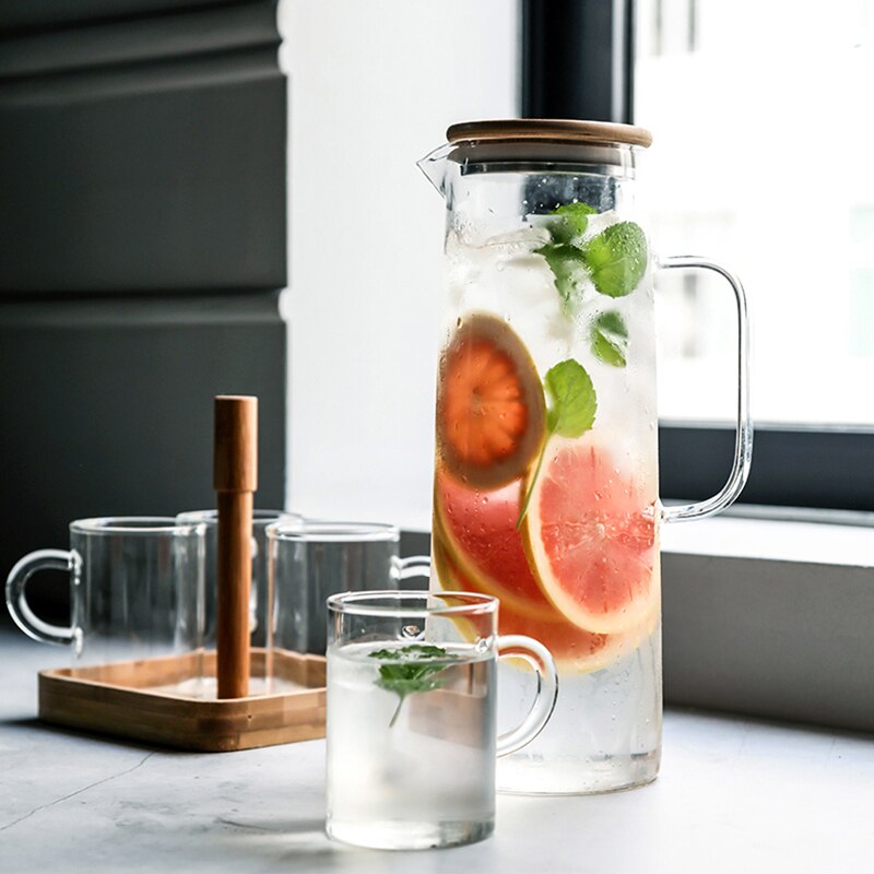 1.2L 1.4L Cold Glass Water Bottle Jar Kettle Transparent Large Capacity Heat Resistant Coffee Pot with Handle Teapot Pitchers