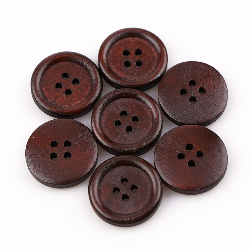 Naaien Accessoires Dark Koffie Houten Knopen Naaien Scrapbooking 4 Gaten Ronde Bruin 18Mm 50Pcs Voor Kleding