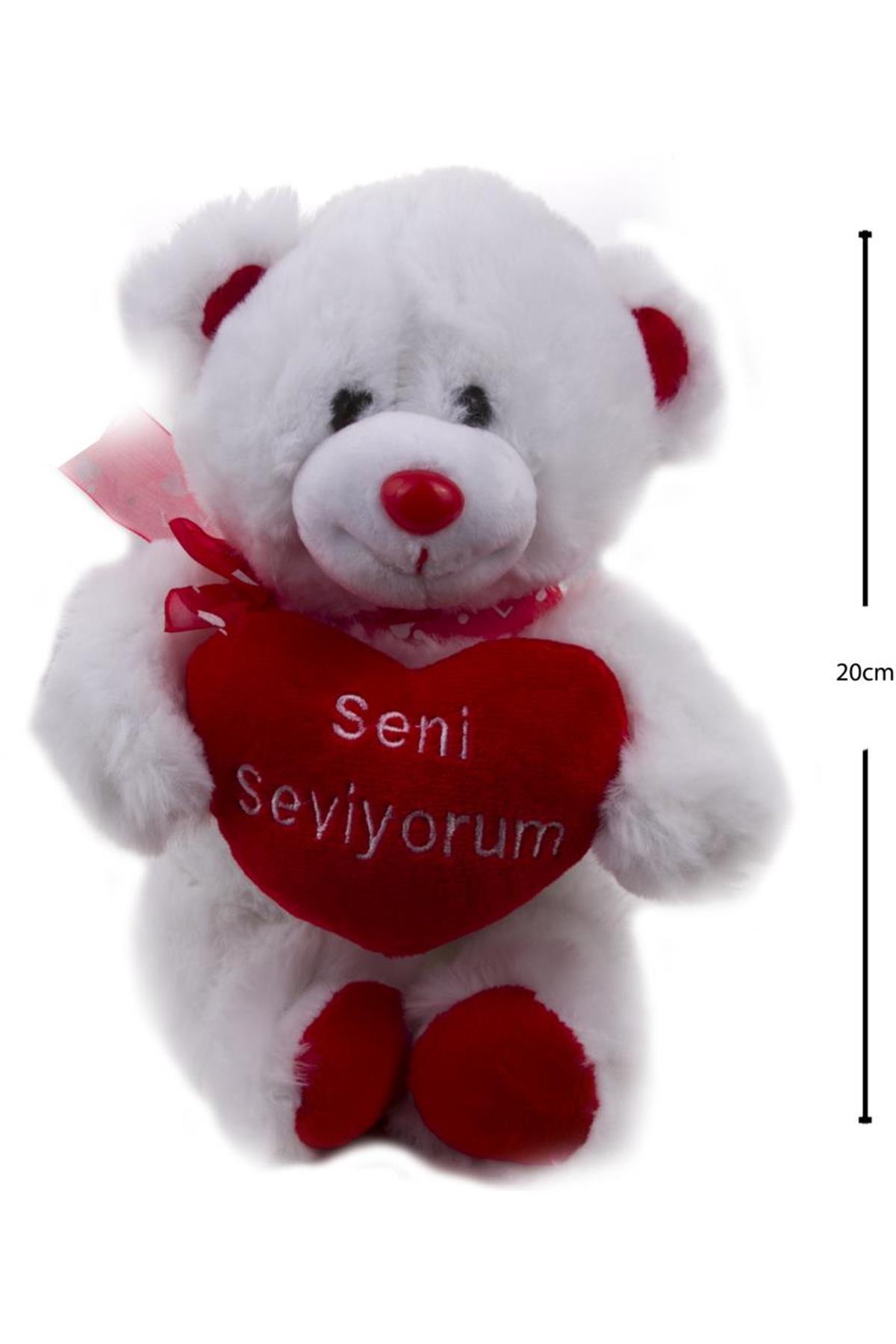 Heart Sitting Plush Teddy Bear 20 Cm Color: White