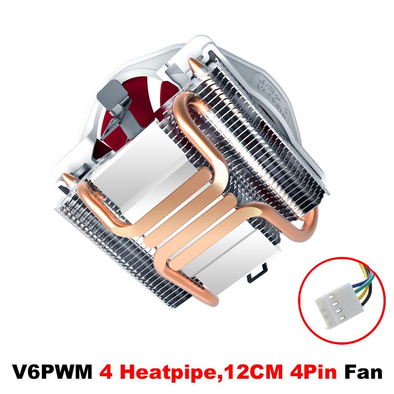 En-Labs Silent CPU Cooler w/ 100mm PWM 4pin Fan for Intel LGA775 /LGA1155 /LGA1156,AMD Socket 754 /939 /AM2 /AM2+ /AM3 /FM1 /FM2: V6PWM -12CM-4Pipe