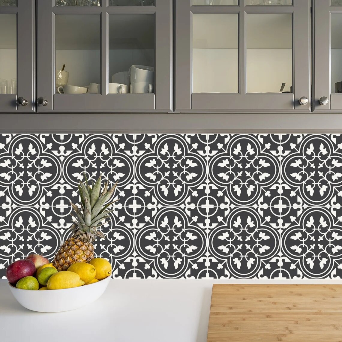 Moroccan Dark Grey Vinyl Floor Tile Sticker Panel Peel and Stick Decal Vinyl Floor Tile Sticker Floor decals Carreaux de Ciment