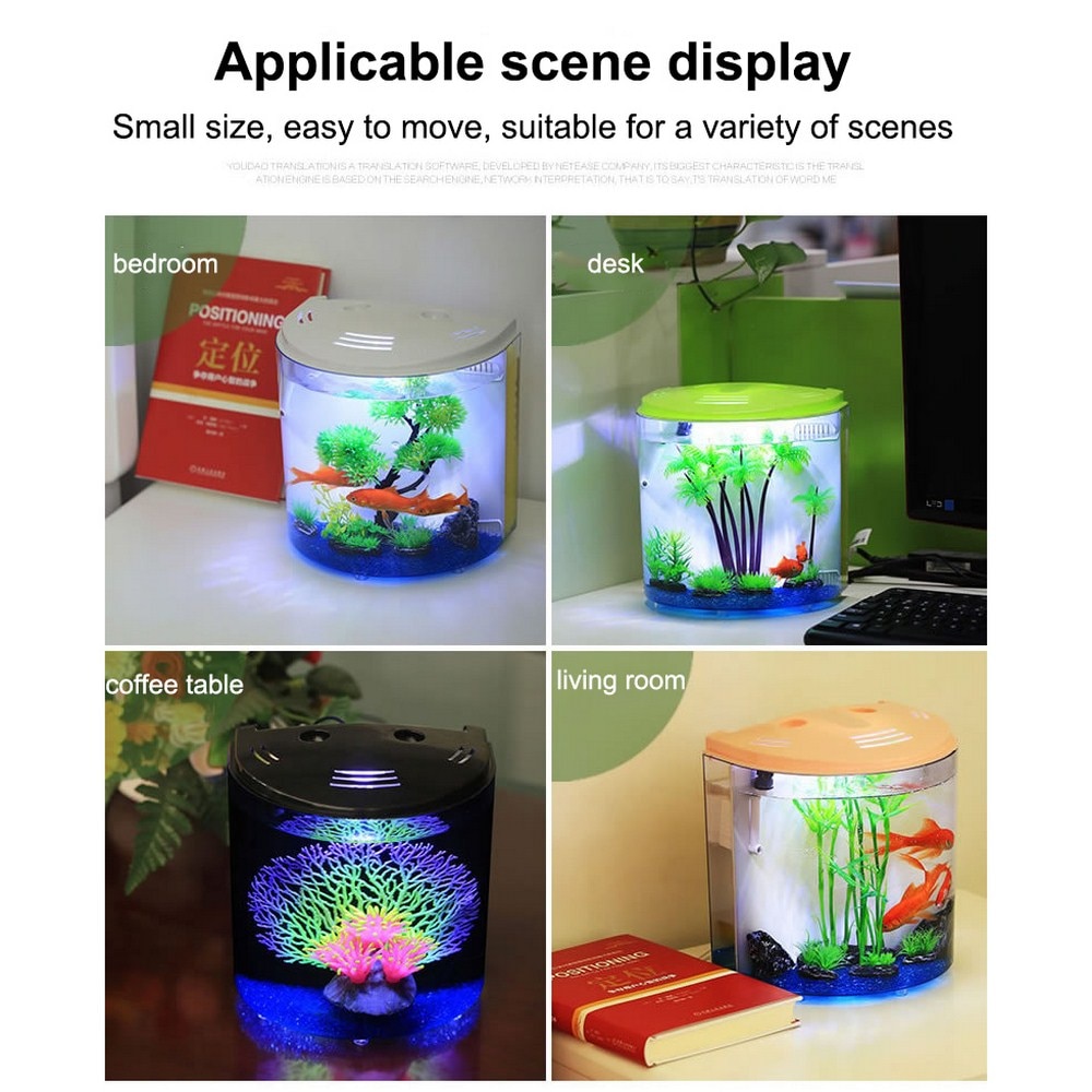 Akwarium 5L akwarium USB doprowadziło połowa księżyc mini akwarium akrylowe o dużej pojemności domu biura na biurko wodne artykuły dla zwierząt