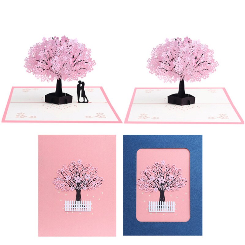 1PC Grußkarten Manuelle Karte Valentinstag Jahrestag Ostern Geburtstag 3D Pop hoch Kirsche Baum Liebe Carving Papier Karte