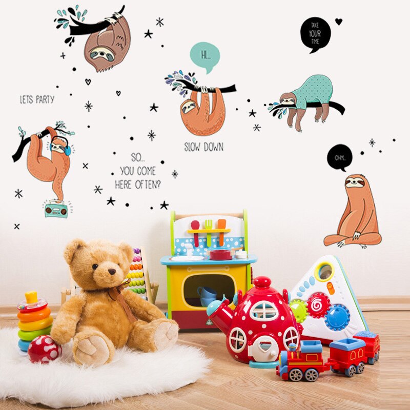 Creativity Cartoon Sloth wall stickers Vinyl DIY waterproof wall decals For Kids Room kindergarten Nursery Decor Murals