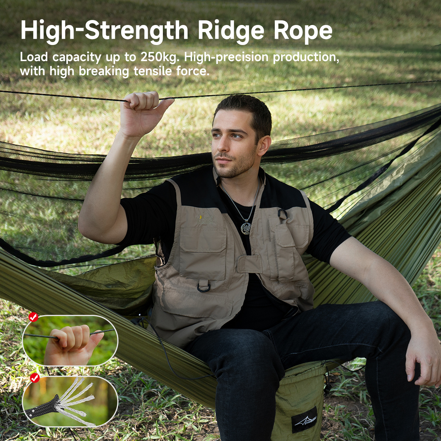 Ultraleichte Outdoor-Hängematte mit Ridgeline, Camping-Hängematte aus Nylon mit Baumgurt, ideal für Camping, Wandern, Rucksackreisen