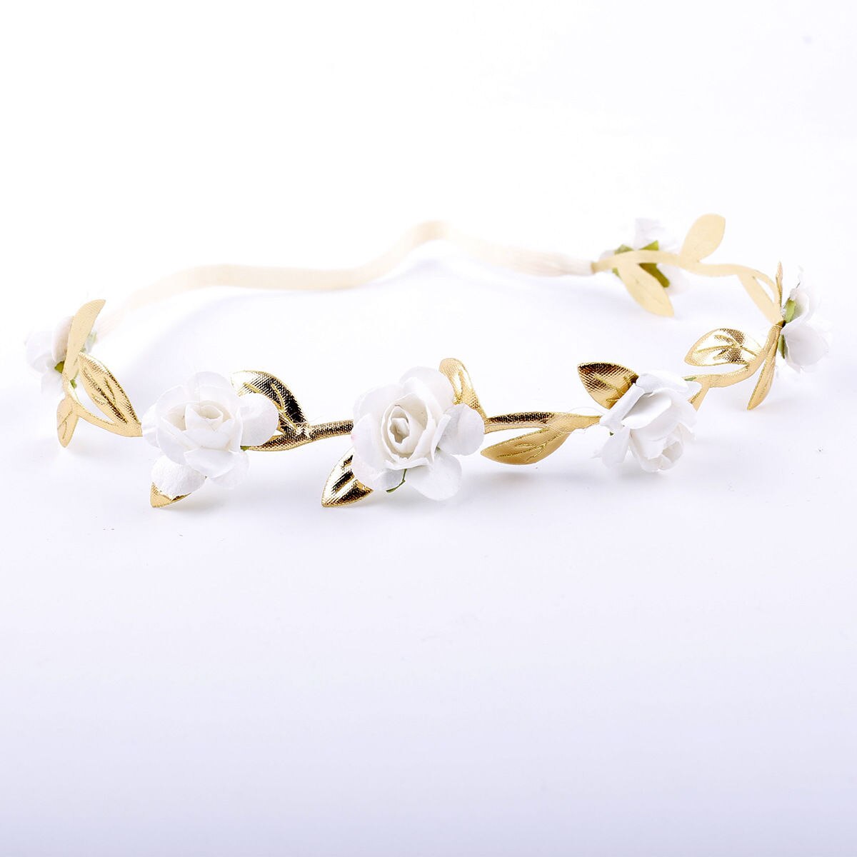 Diadema de hojas doradas para niña pequeña, accesorios para el cabello: Blanco
