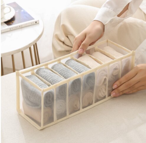 Underwear Bra Organizer Storage Box Drawer Closet Organizers Divider Boxes For Underwear Scarves Socks Bra: white-7grids