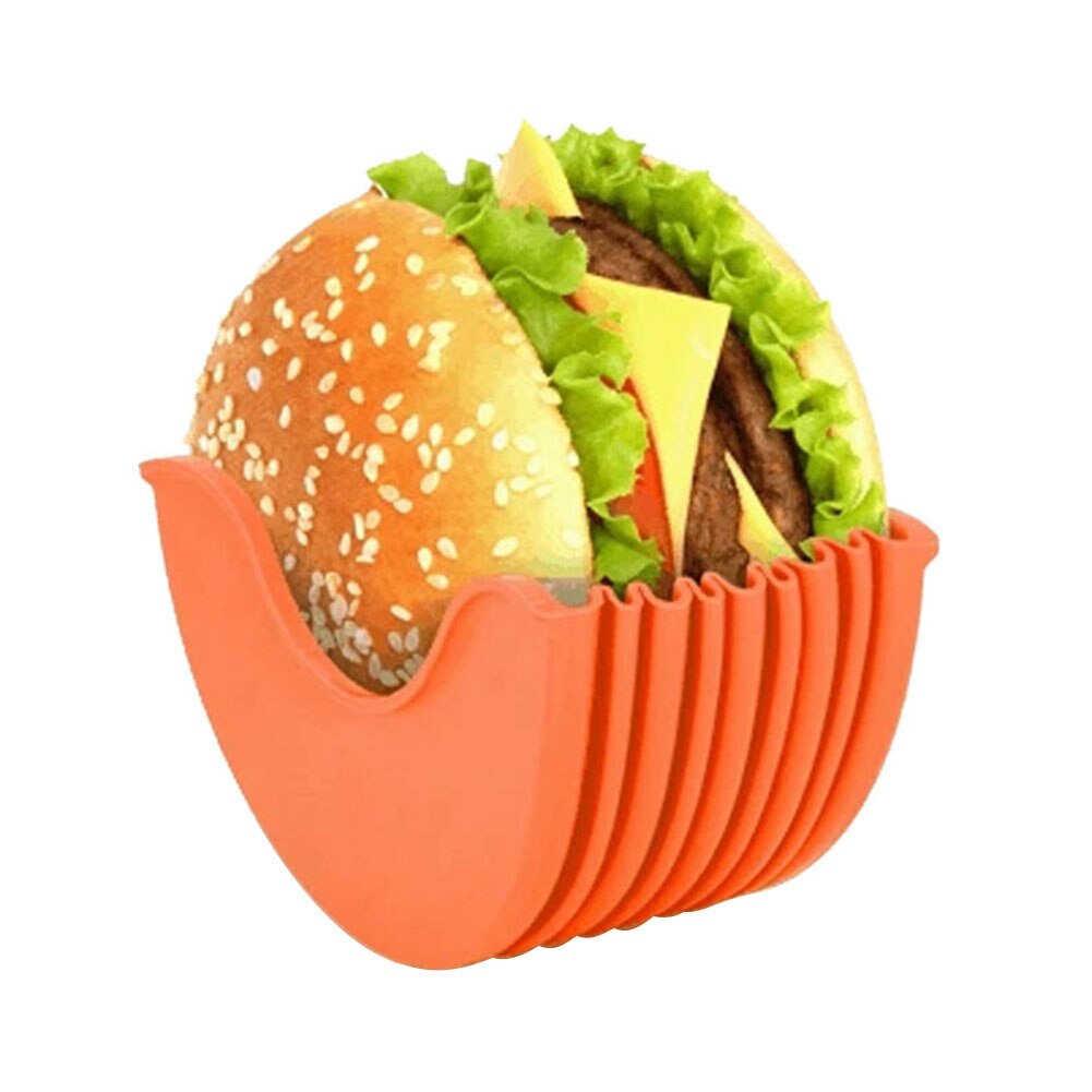 Silicone Burger Holders Reusable Sandwiches Holder Box Beef Press Patty Mold Hamburger Bun Shell Kitchen Tool Burger Fixed Box: Orange