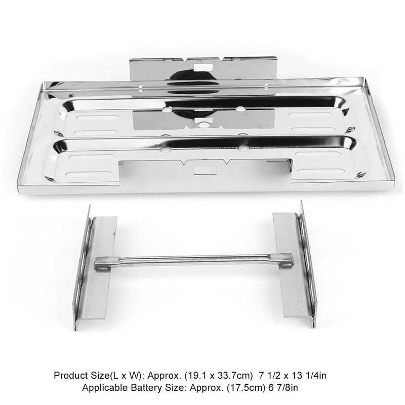 Car Battery Tray Adjustable Hold Down Clamp Bracket Battery Tray Stainless Steel Universal Polished