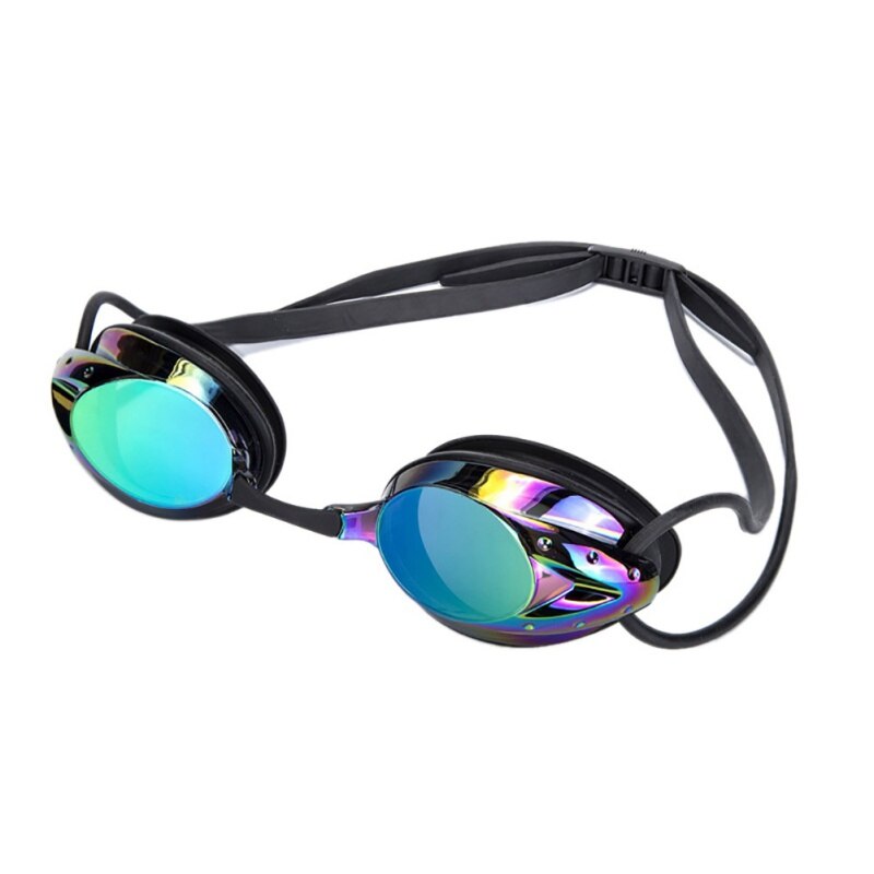 Volwassen Mannen Vrouwen Outdoor Water Sport Zwemmen Bril Anti-Fog Waterdichte Kleurrijke Plating Zwembril Met Neusbrug Vervan: Black Multicolored