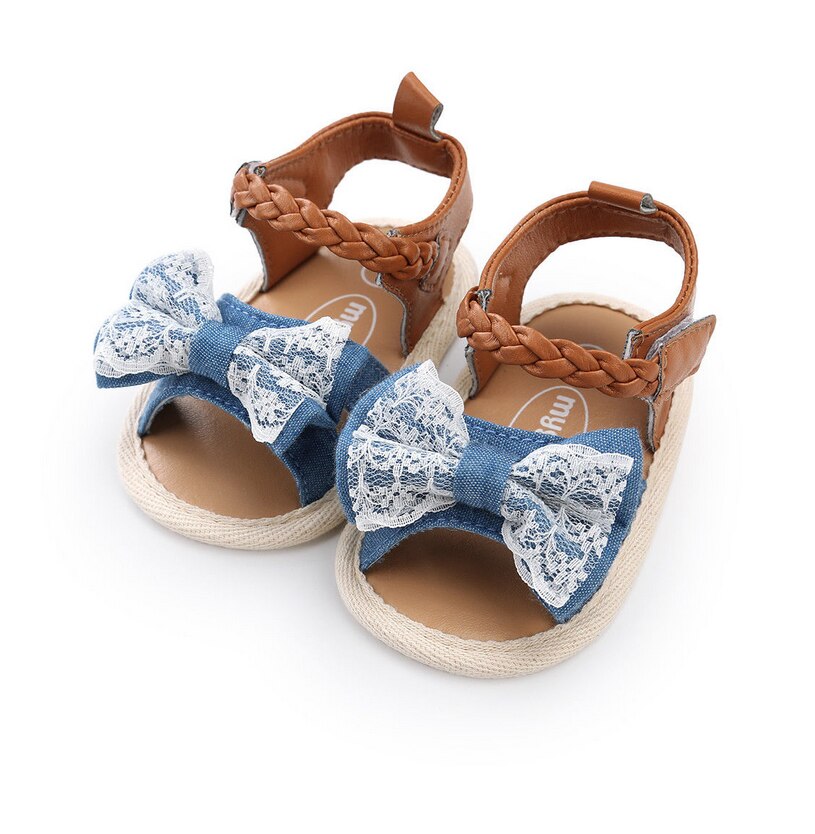 verano princesa bebé niña lazo de encaje Sandalias de tacón plano niño niños hebilla zapatillas de Casual, zapatos de boda, zapatos