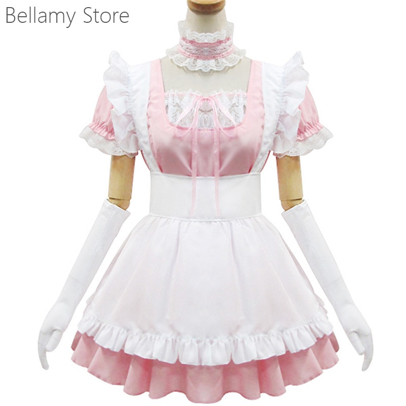 Limited Japan super cute sweetheart Pink theme uniform Maid Dress